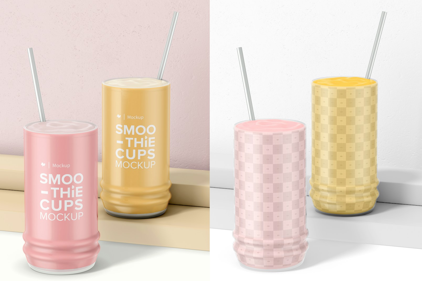 Irregular Smoothie Cups Mockup, Perspective