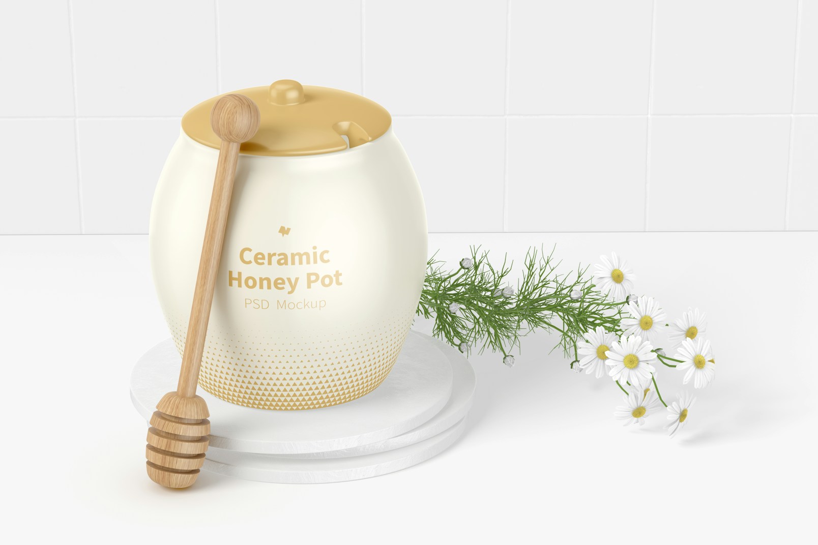 Ceramic Honey Pot Mockup, Closed
