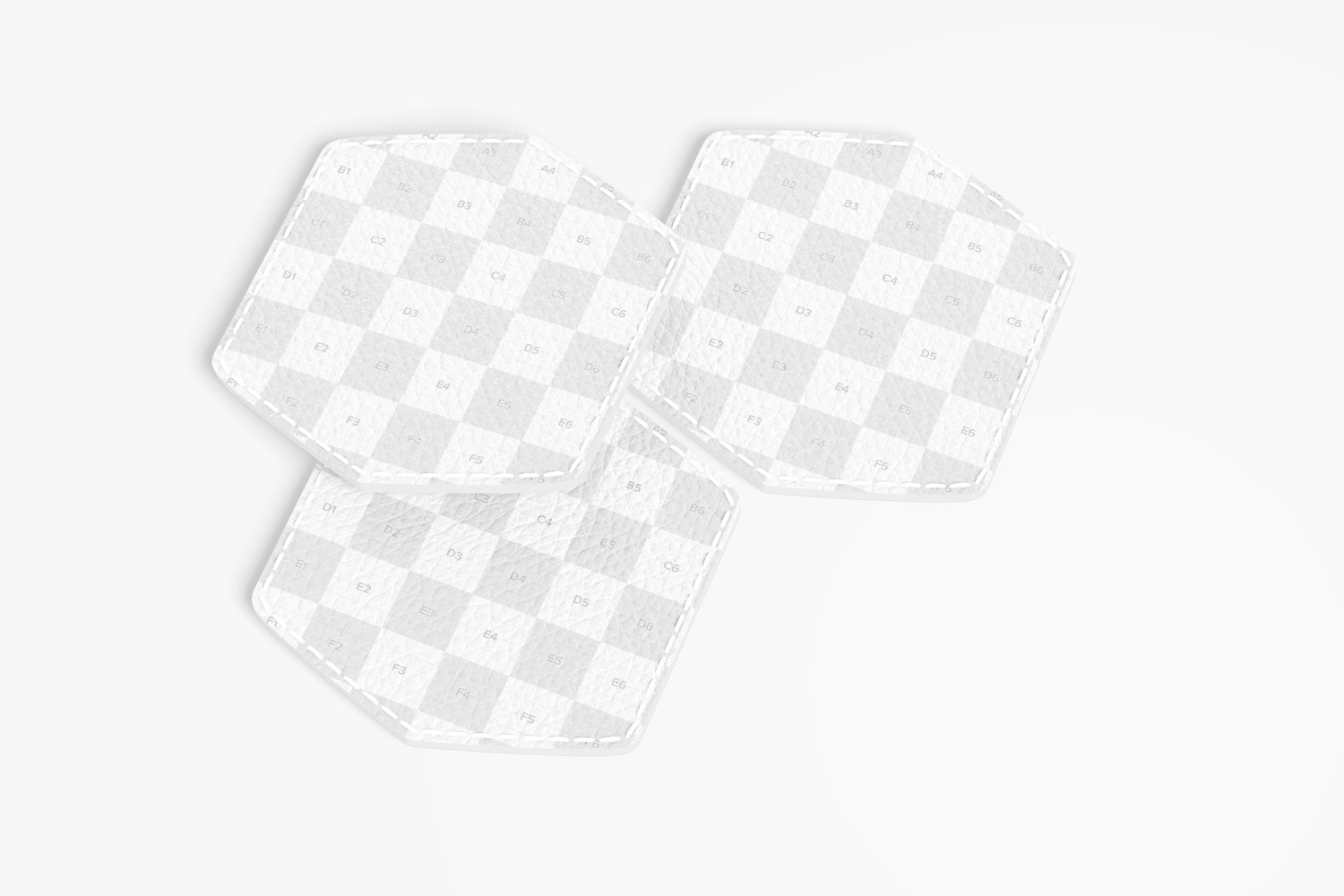 Hexagon Leather Clothing Tags Mockup, Top View Hexagon Leather Clothing Tags Mockup, Top View