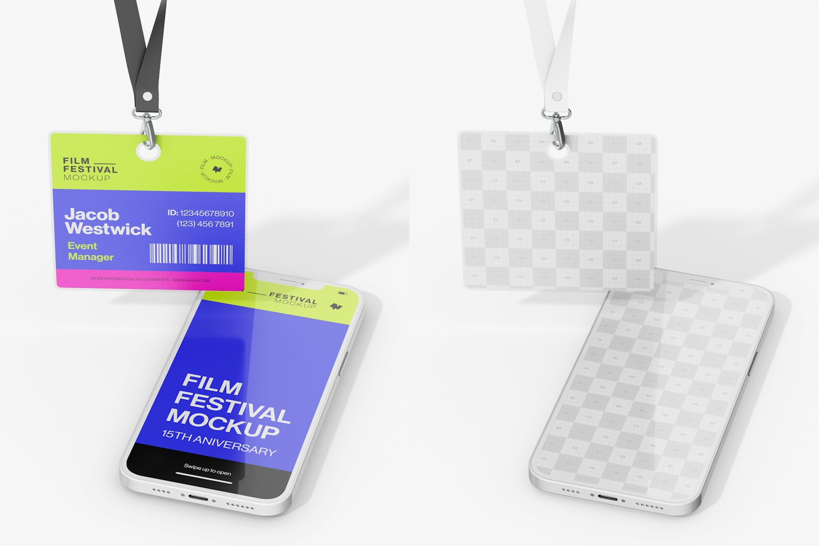 ID Card with Smartphone Mockup, Front View