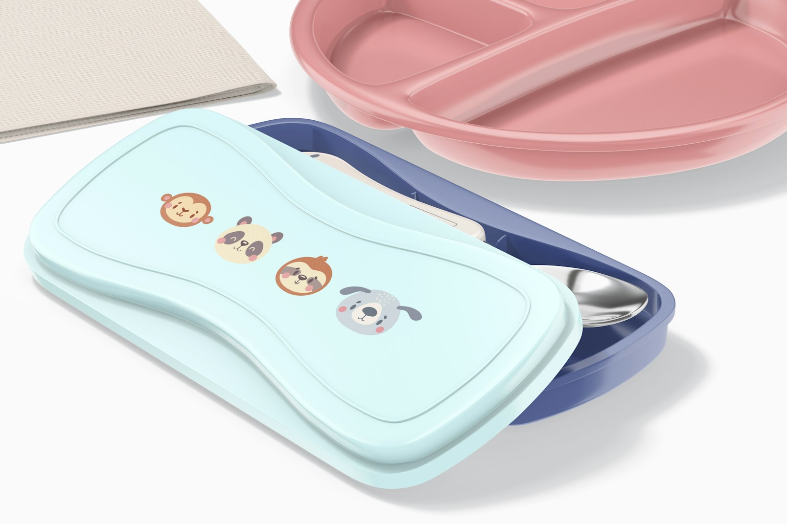 Kids Cutlery Travel Case Mockup, Perspective