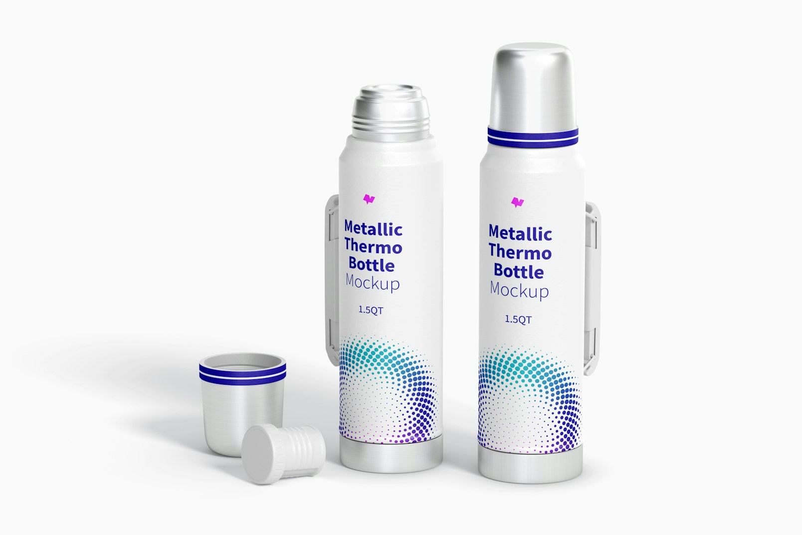Metallic Thermo Bottles Mockup, Front View