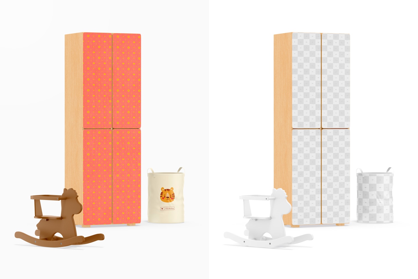 Childrens Tall Wardrobes with Toys Mockup