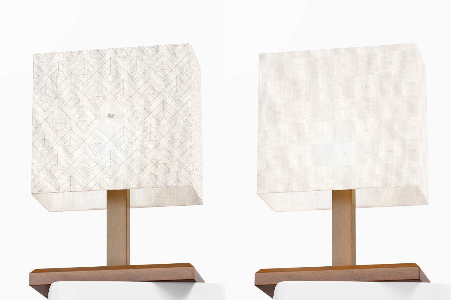 Rectangular Wood Table Lamp Mockup, Low Angle View