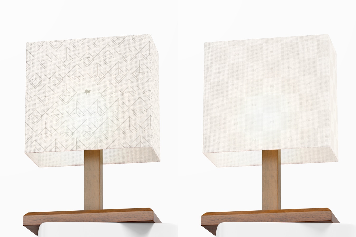 Rectangular Wood Table Lamp Mockup, Low Angle View Rectangular Wood Table Lamp Mockup, Low Angle View