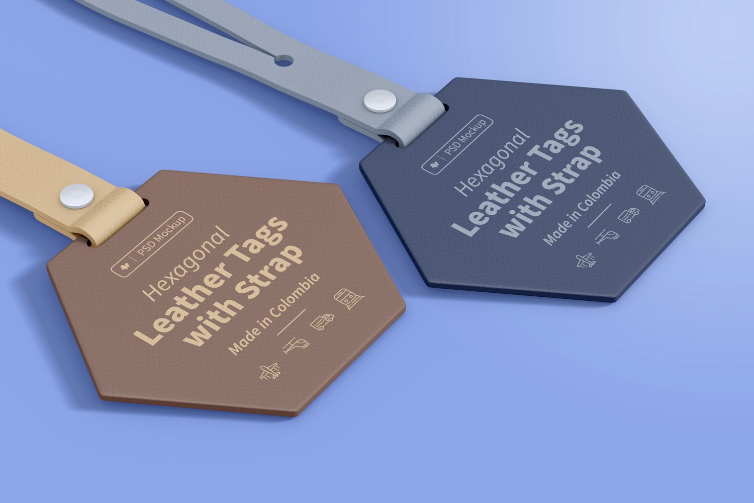 Hexagonal Leather Tags with Strap Mockup
