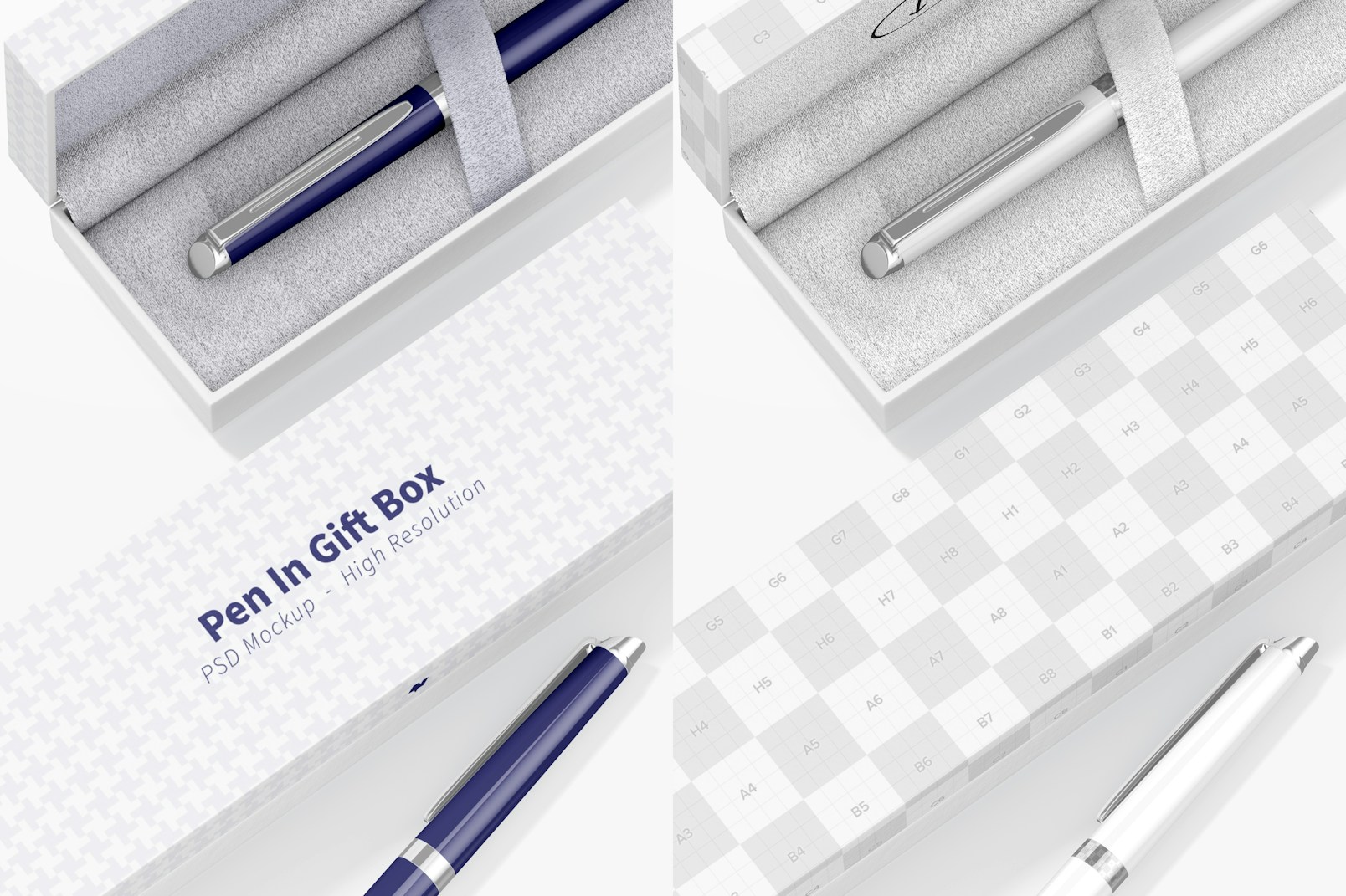 Pen In Gift Boxes Mockup, Close Up
