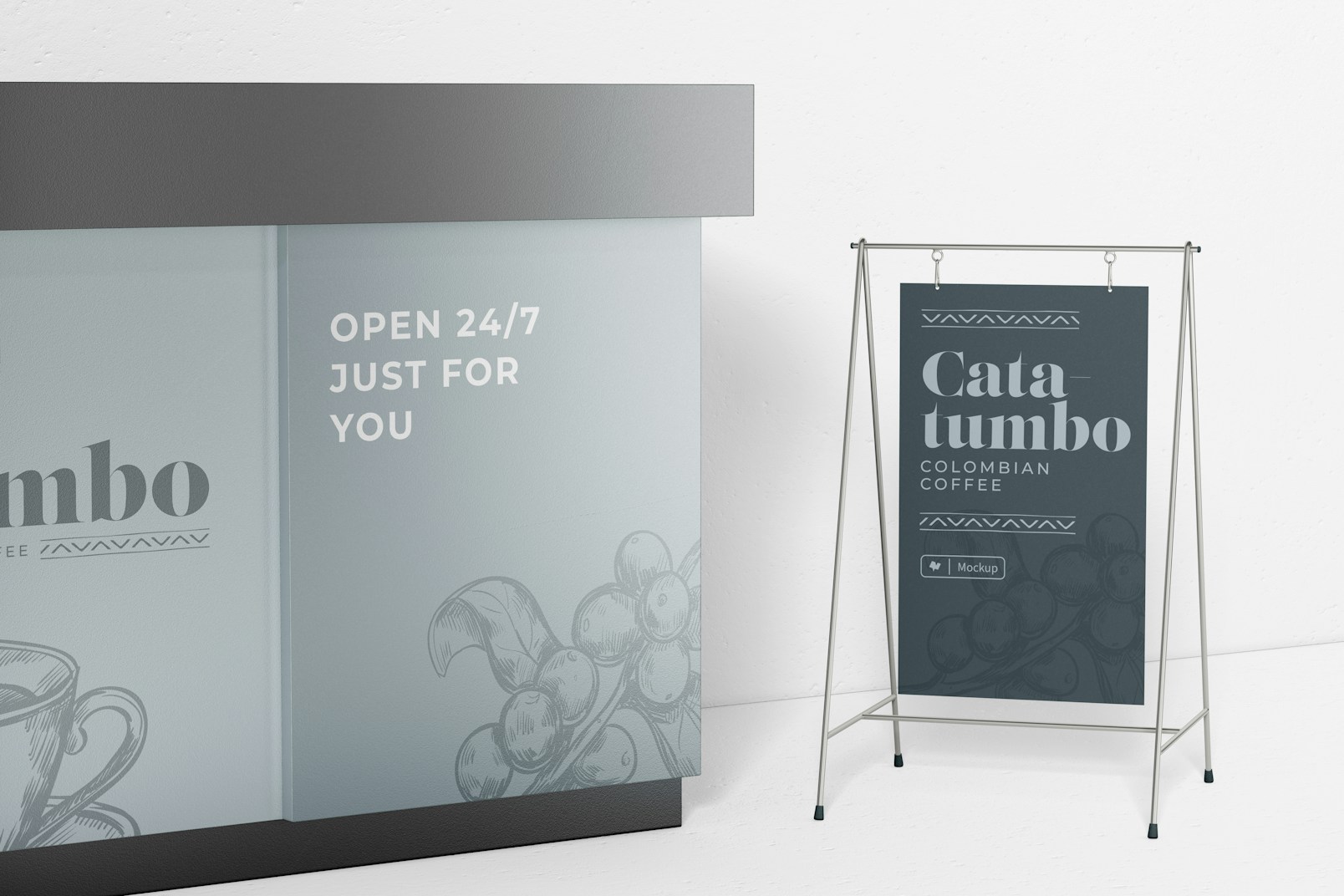 Floor Metal Sign Mockup, with Counter