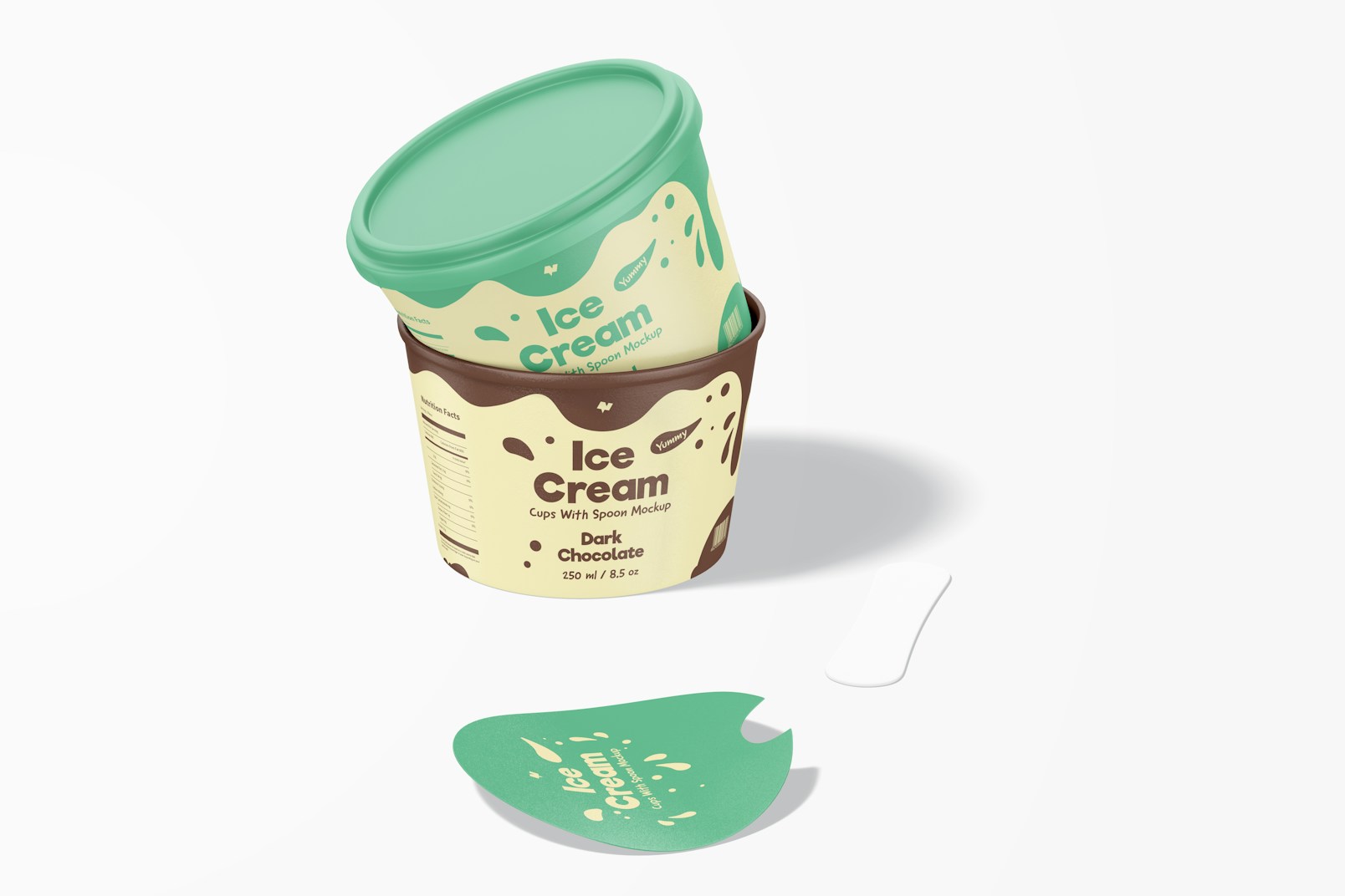 Ice Cream Cups With Spoon Mockup, Stacked