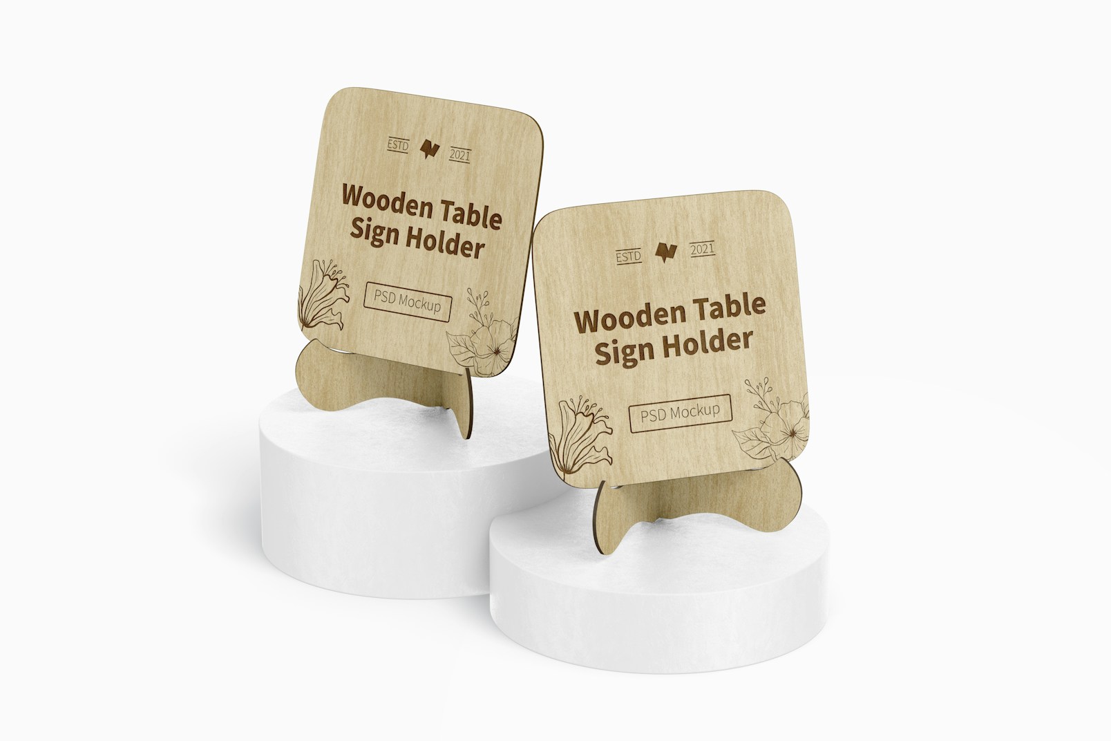 Wooden Table Sign Holders Mockup