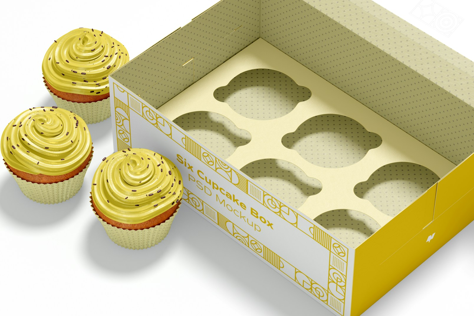 Maqueta de Caja de Seis Cupcakes, Vista Derecha