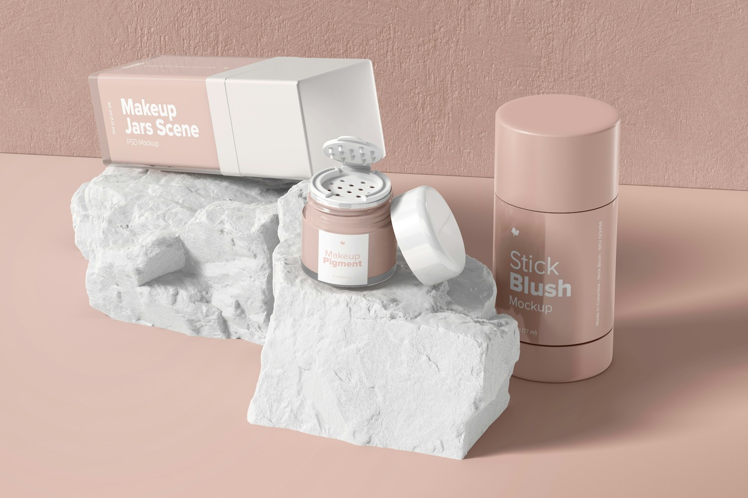 Makeup Jars Scene Mockup, Perspective Makeup Jars Scene Mockup, Perspective