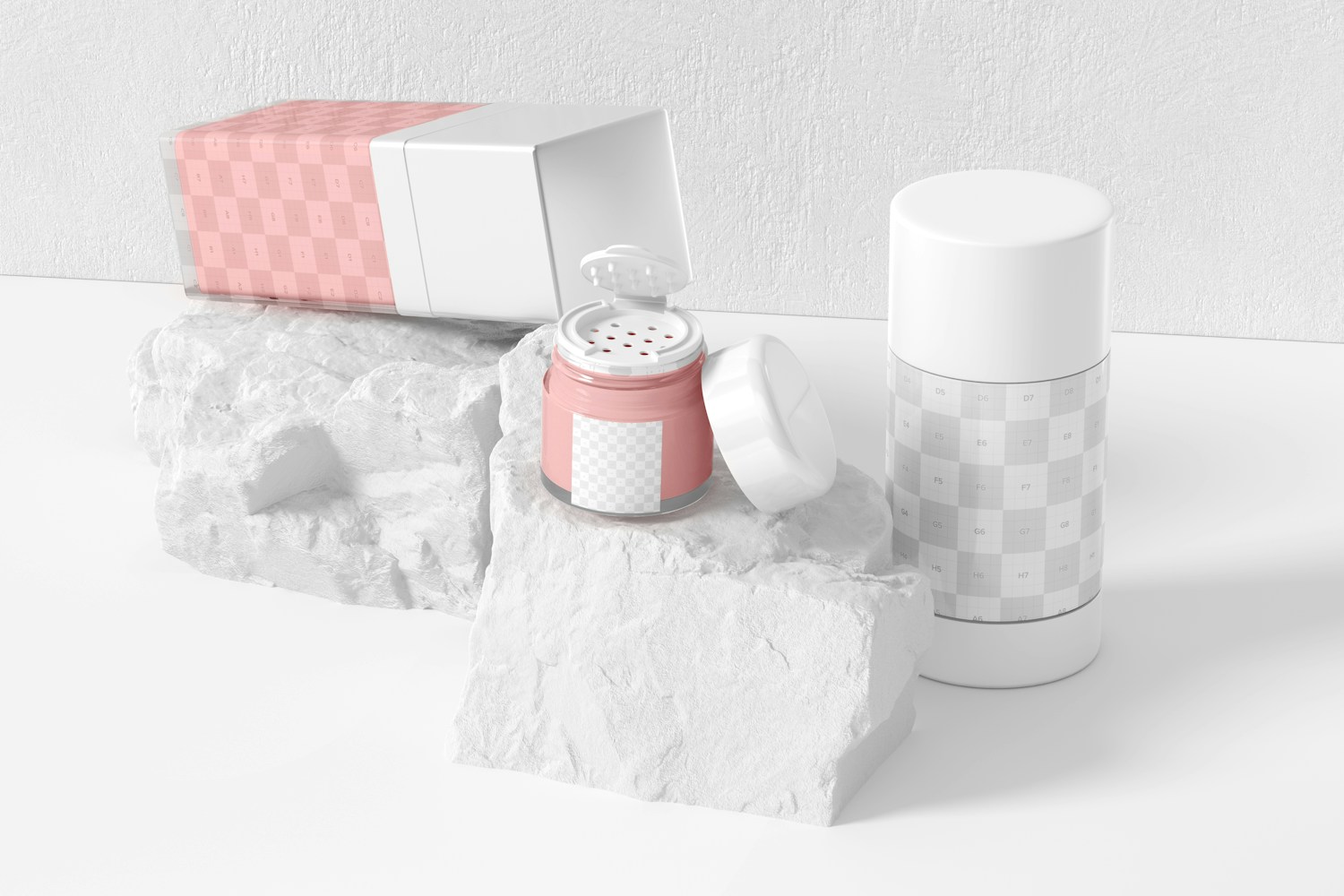 Makeup Jars Scene Mockup, Perspective Makeup Jars Scene Mockup, Perspective