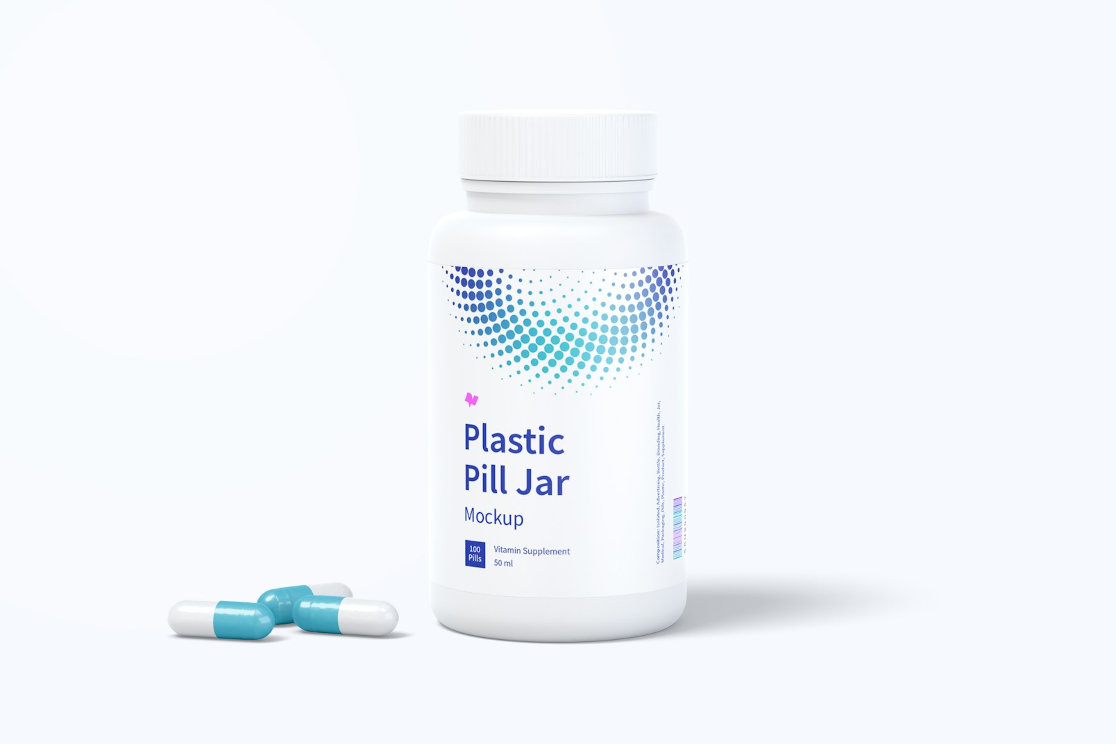 Plastic Pill Jar Mockup, Front View