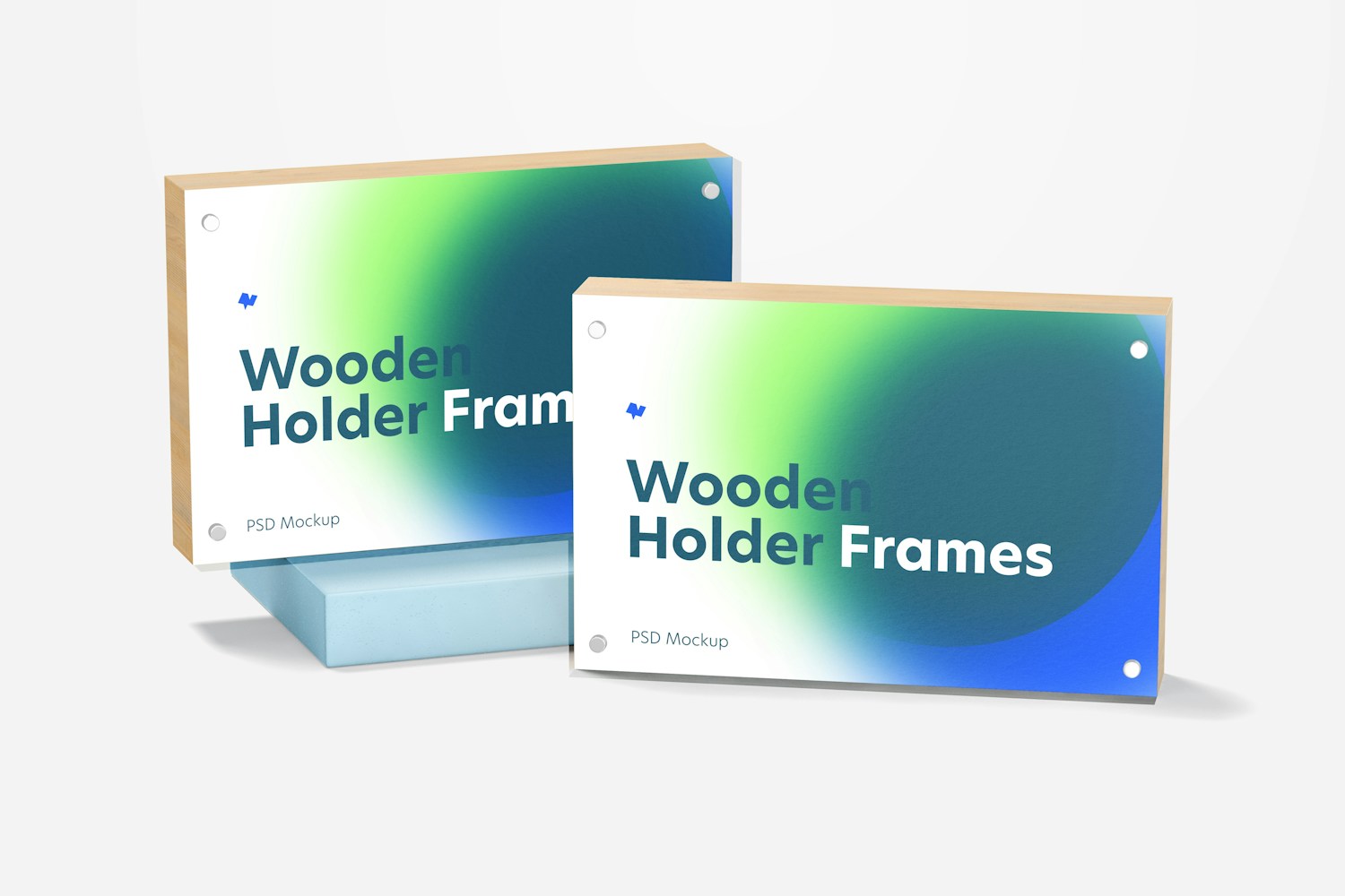 Wooden Label Holder Frames Mockup, Perspective