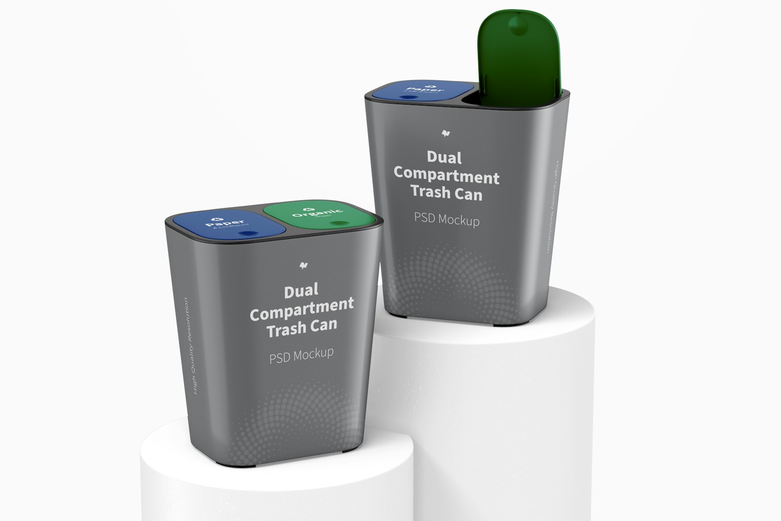 Dual Compartment Trash Can on Surfaces Mockup