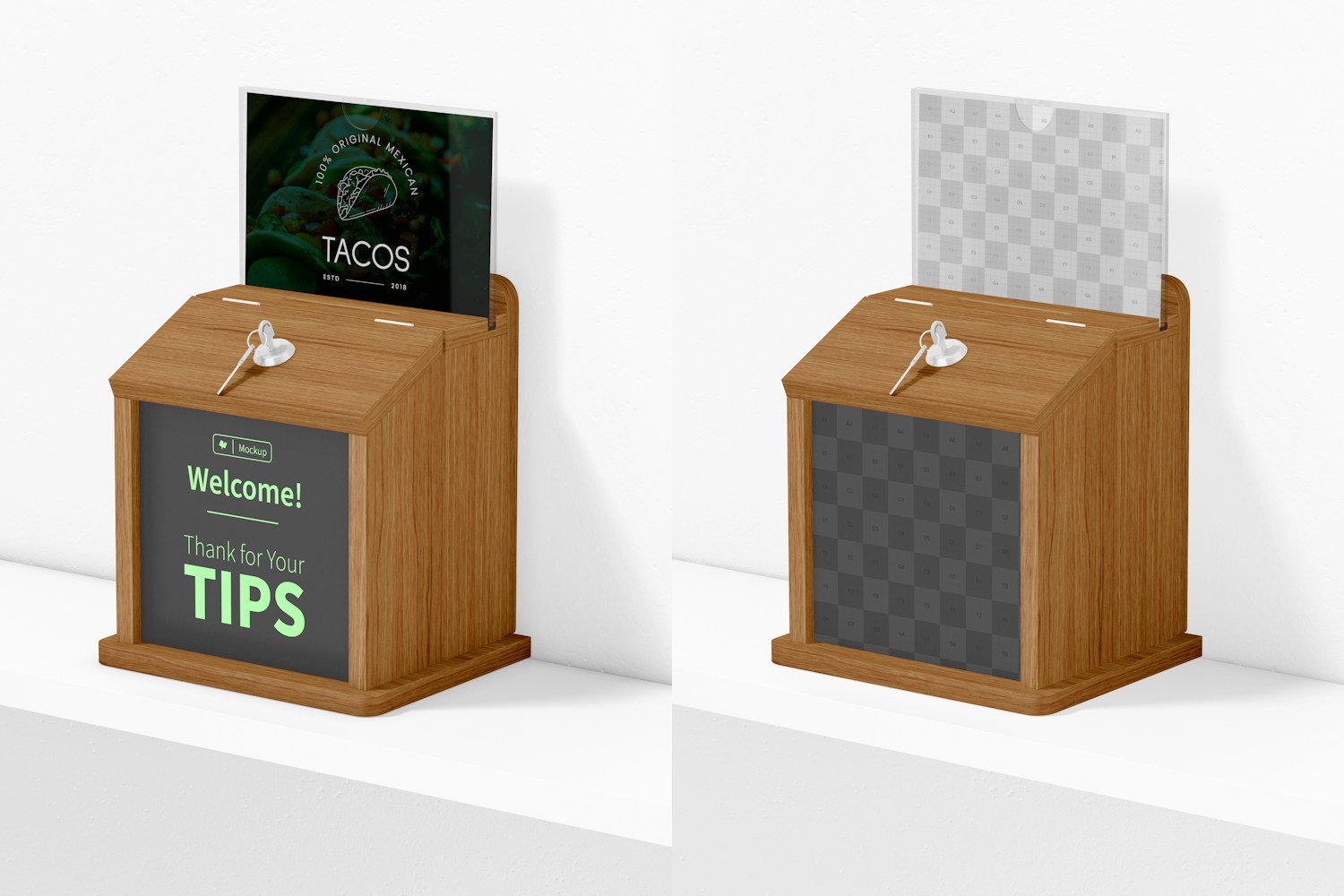 Restaurant Tip Box Mockup, Right View Restaurant Tip Box Mockup, Right View