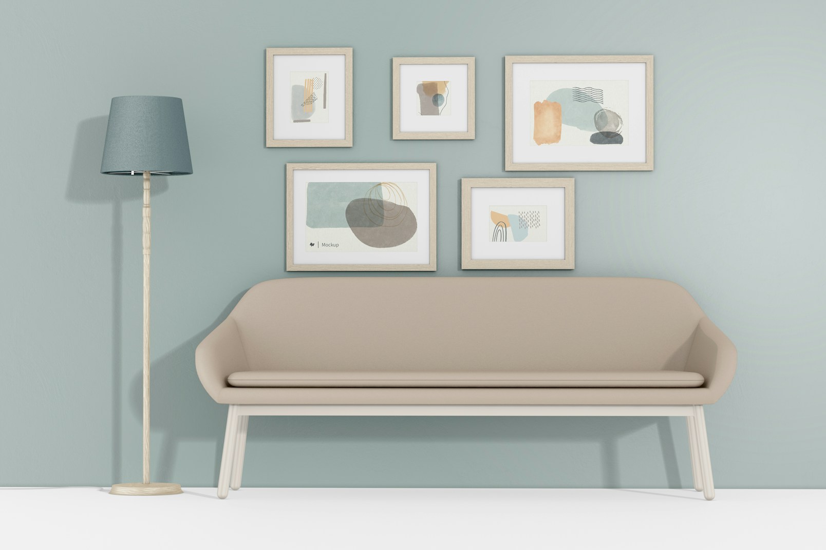 5 Gallery Frames with Sofa Mockup