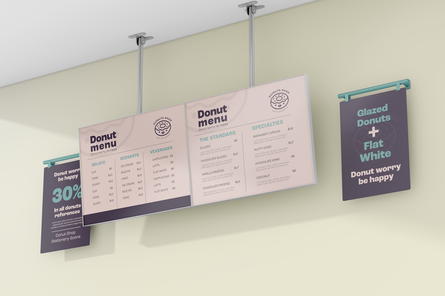 Donut Shop Sign Mockup, Low Angle View