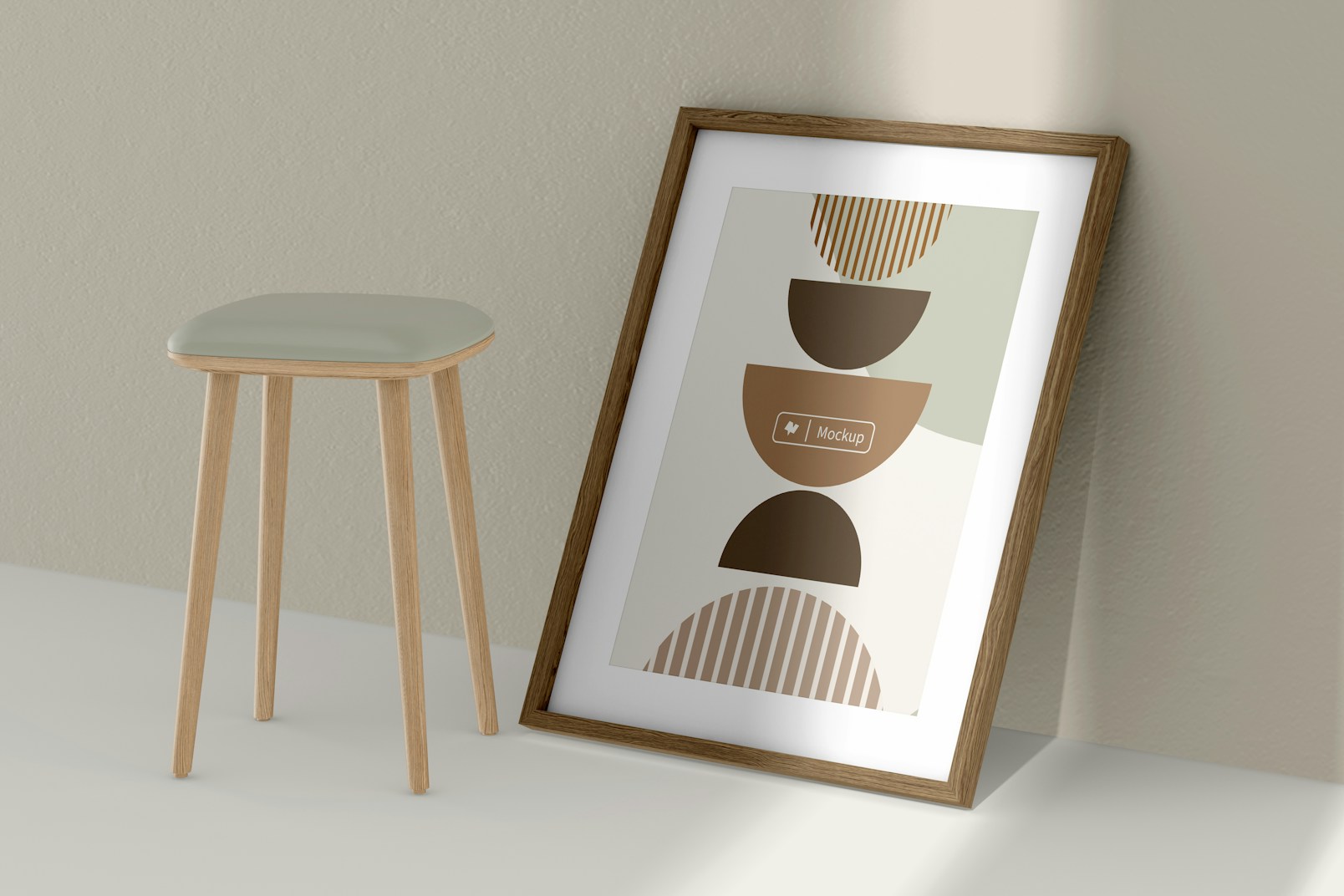 A2 Nordic Frame with Passepartout Mockup, on Stool