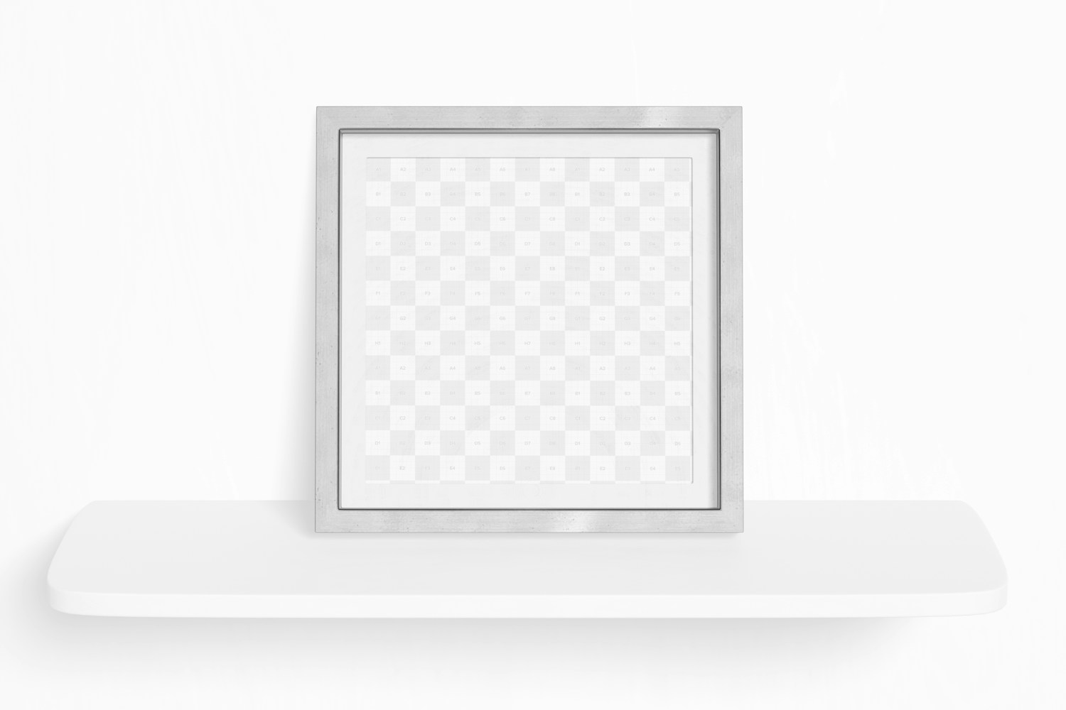 Square Metallic Shadow Box Frame on a Shelf Mockup