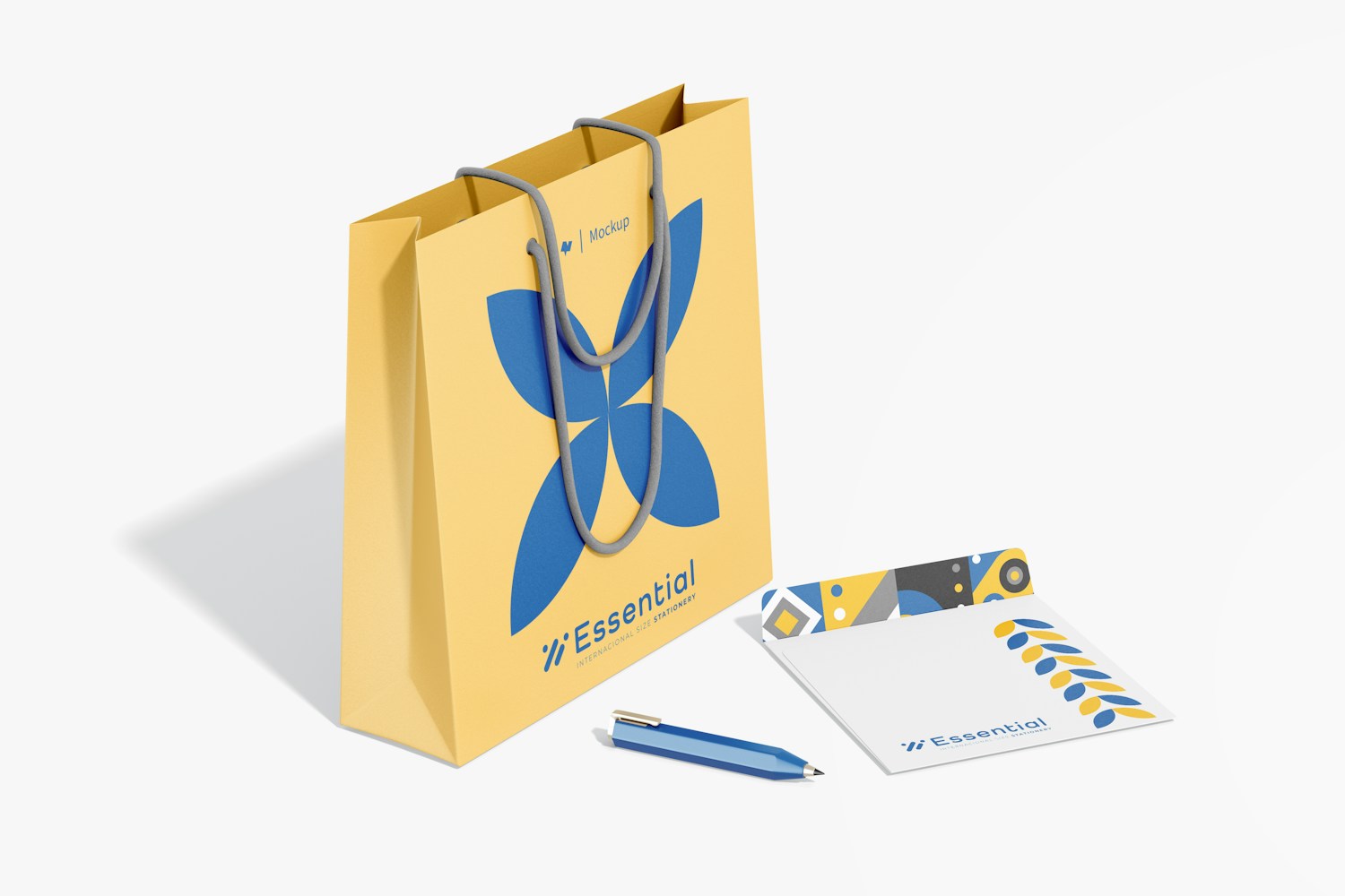 Shopping Bag with Stationary Mockup, Left View