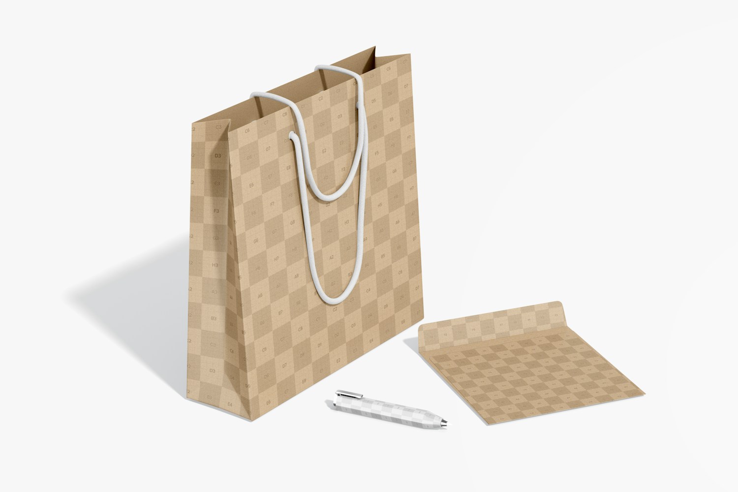 Shopping Bag with Stationary Mockup, Left View