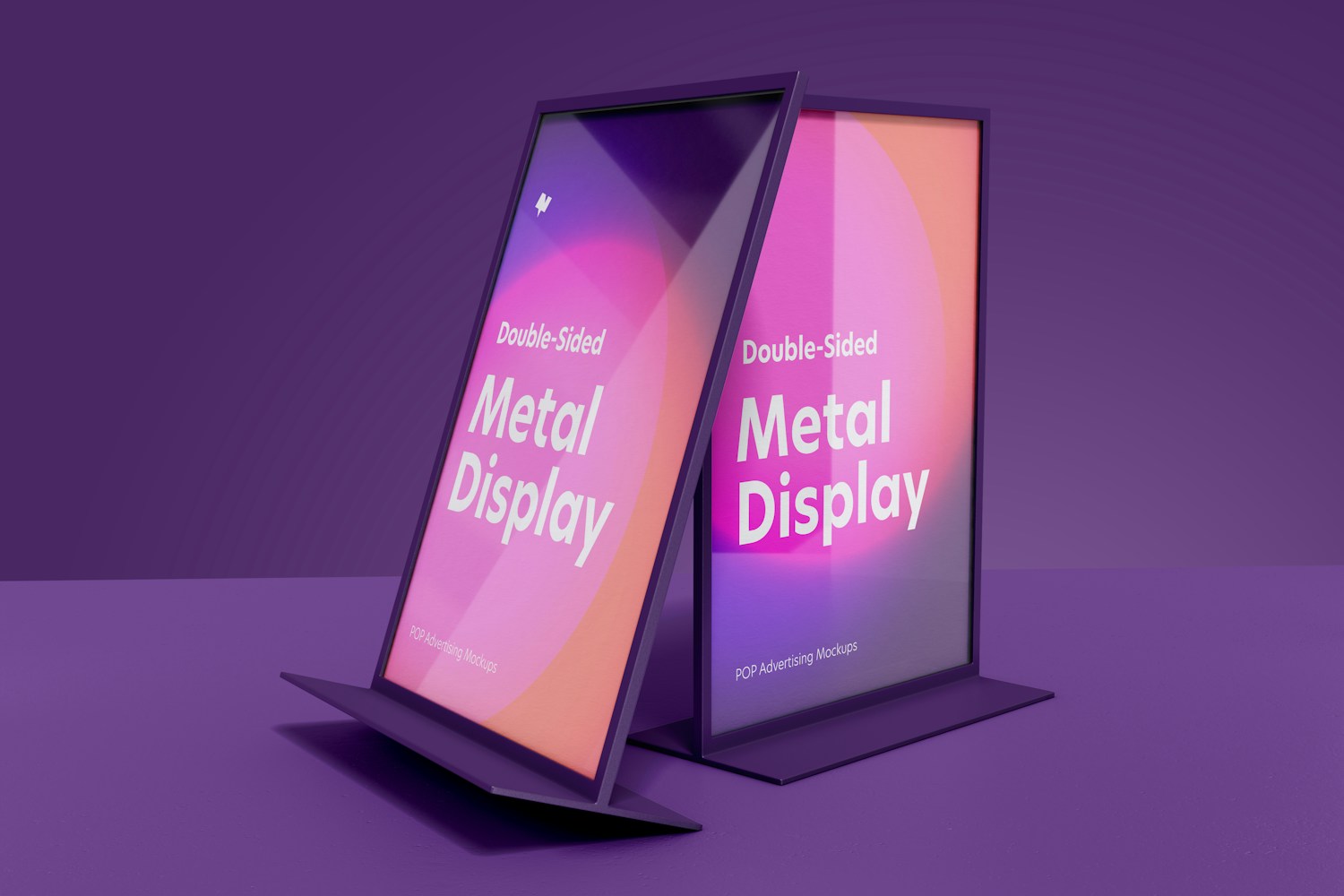 Double-Sided Poster Metal Desktop Display Mockup, Perspective