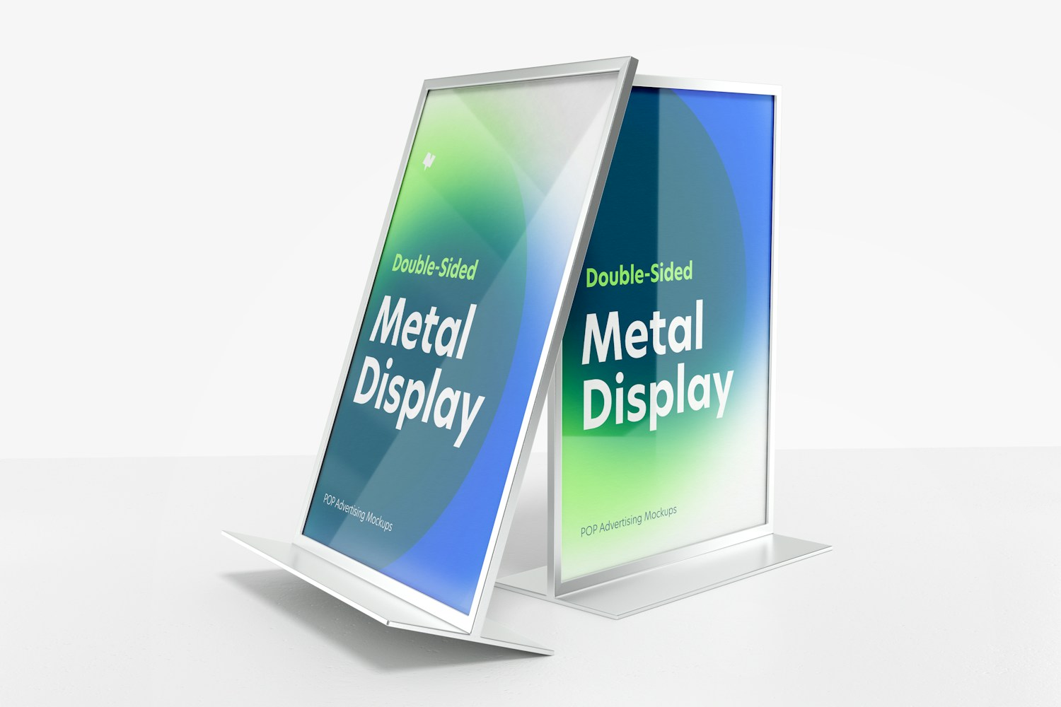 Double-Sided Poster Metal Desktop Display Mockup, Perspective