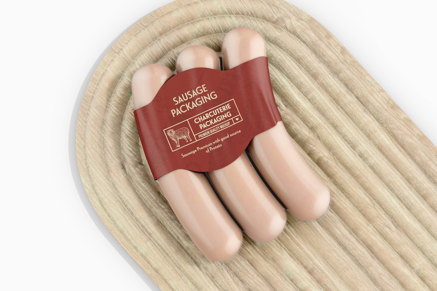 Sausage Packaging with Tag Mockup, Top View