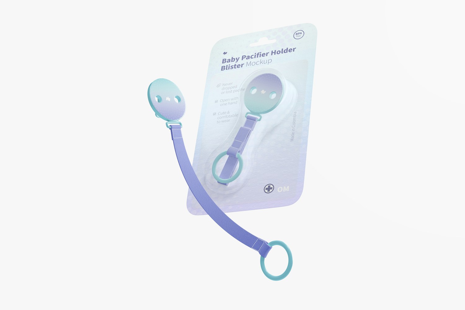 Baby Pacifier Holder Blister Mockup, Floating Baby Pacifier Holder Blister Mockup, Floating