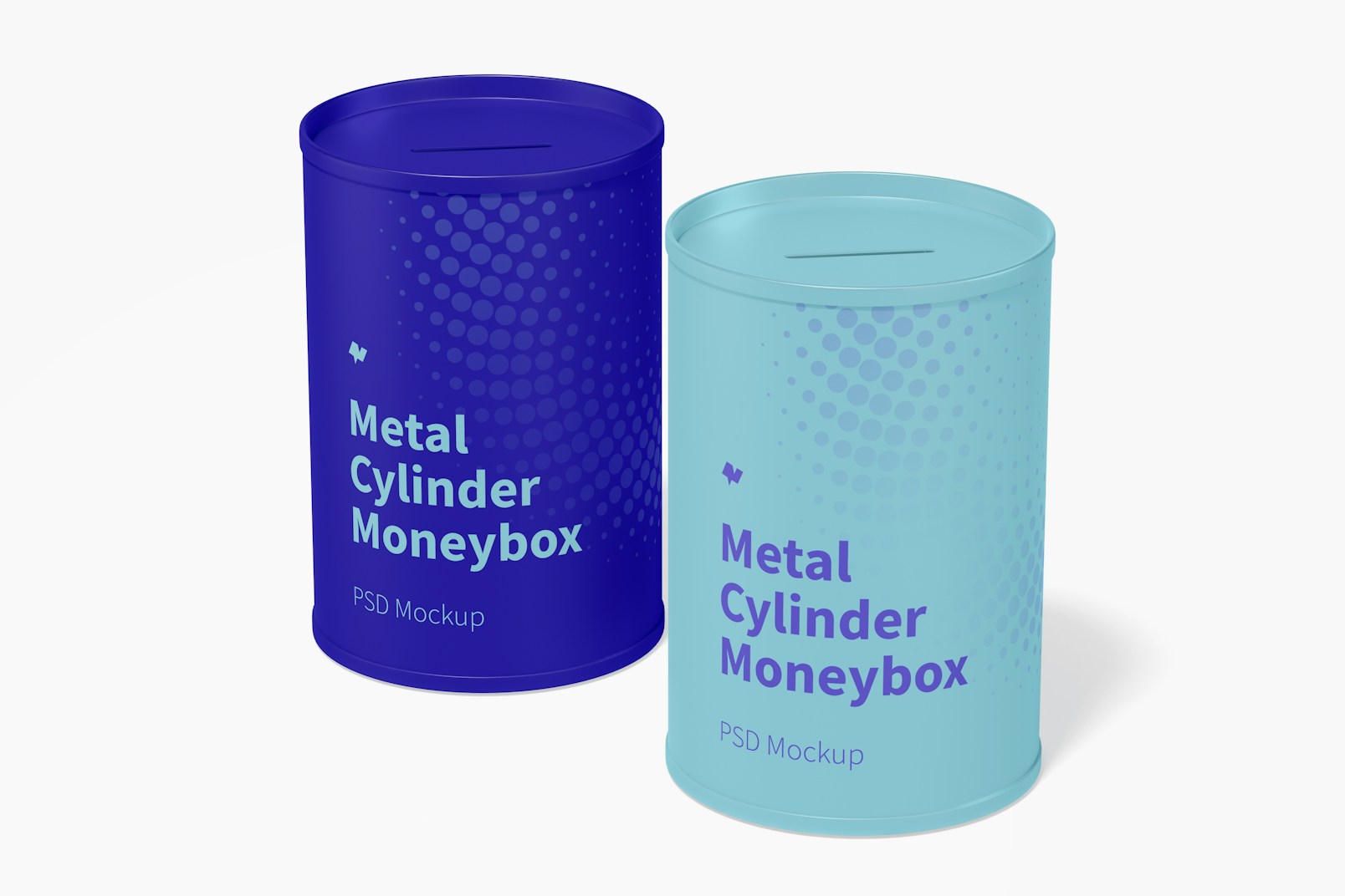 Metal Cylinder Moneyboxes Mockup, Front View