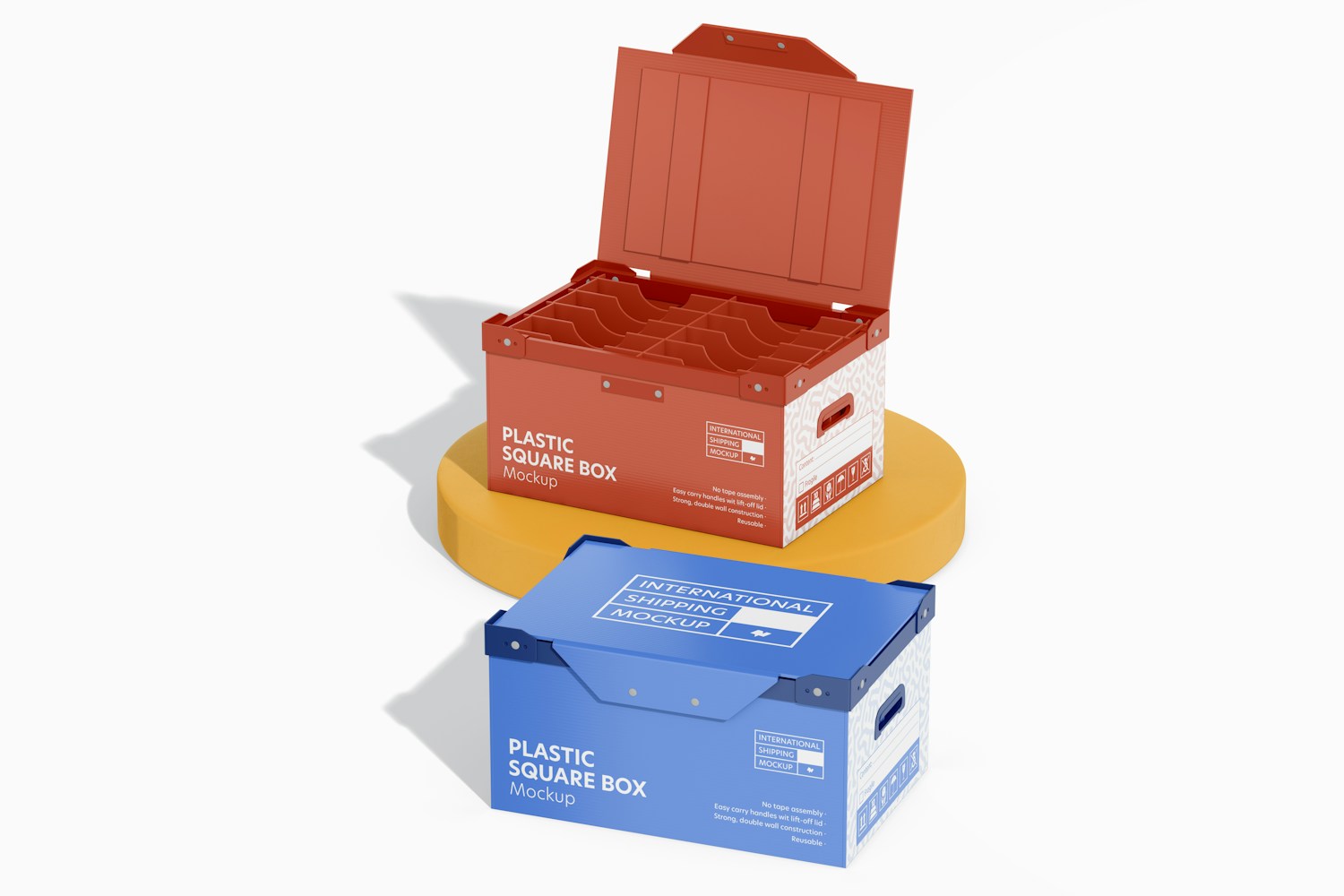 Plastic Square Boxes Mockup, Opened and Closed