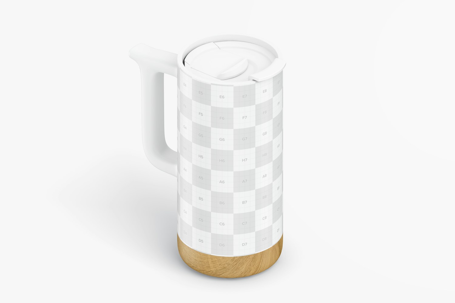 16 oz Ceramic Mugs with Wood Base Mockup, Isometric Right View