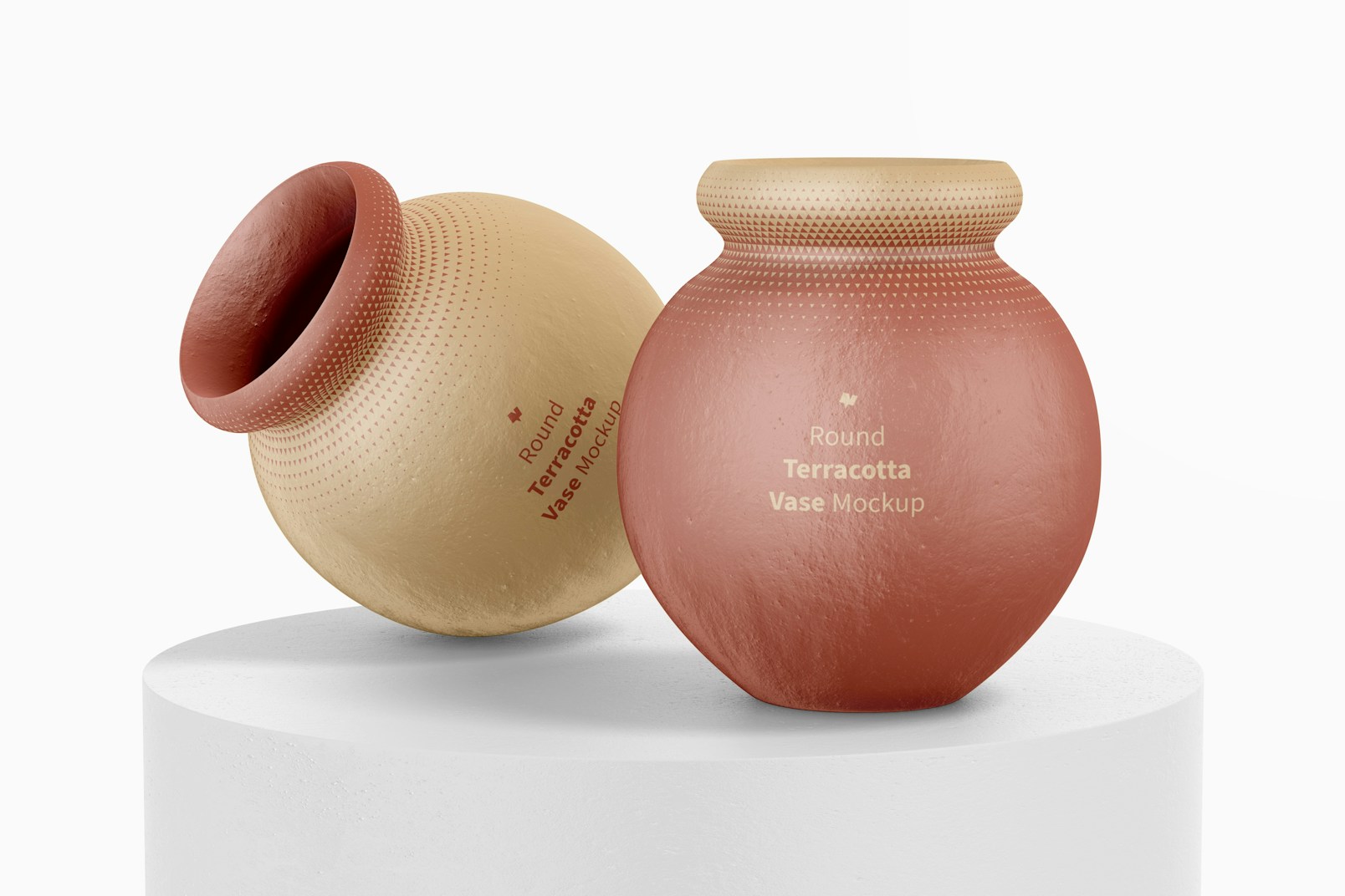 Round Terracotta Vases Mockup, Front View