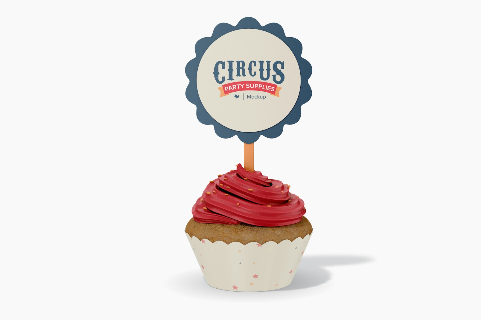 Round Cupcake Topper Mockup, Front View