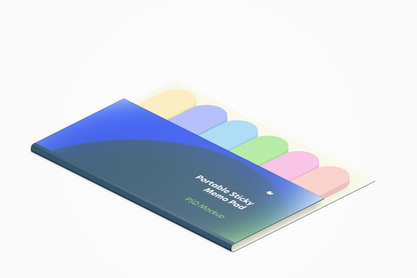Portable Sticky Memo Pad Mockup, Isometric Right View