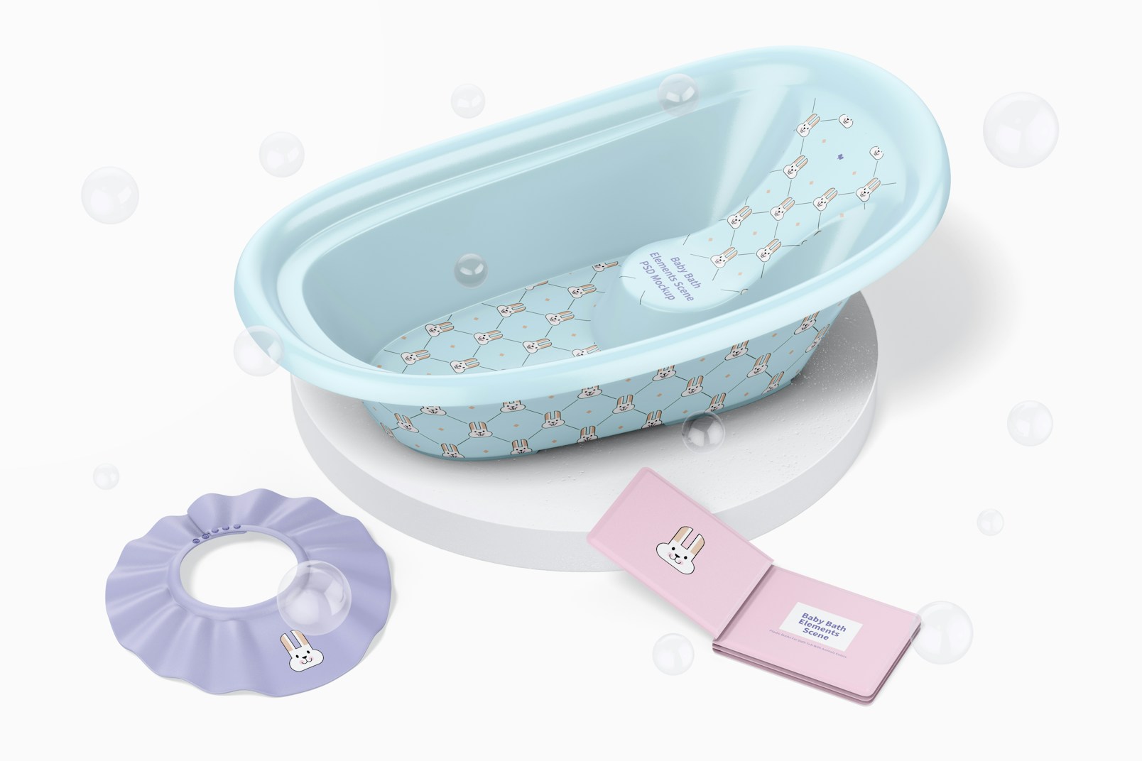 Maqueta de Escena de Elementos de Baño para Bebé, Vista Superior