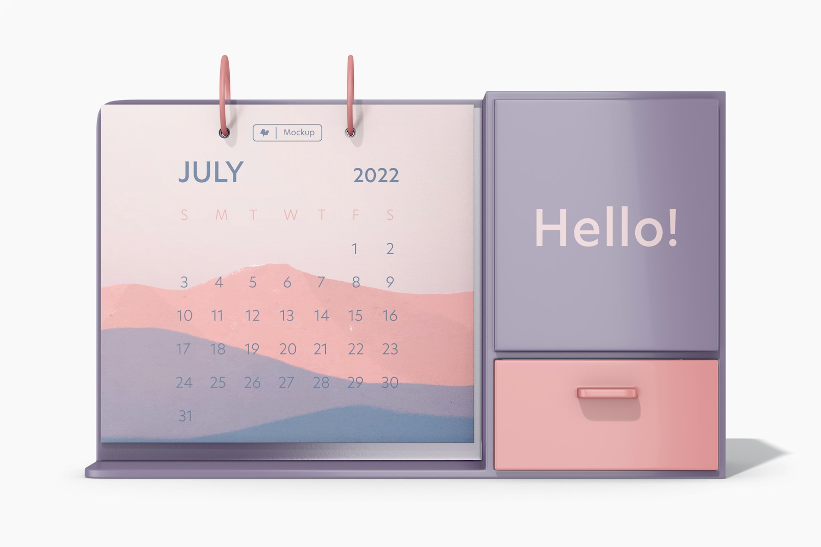Calendar with Desk Organizer Mockup, Front View
