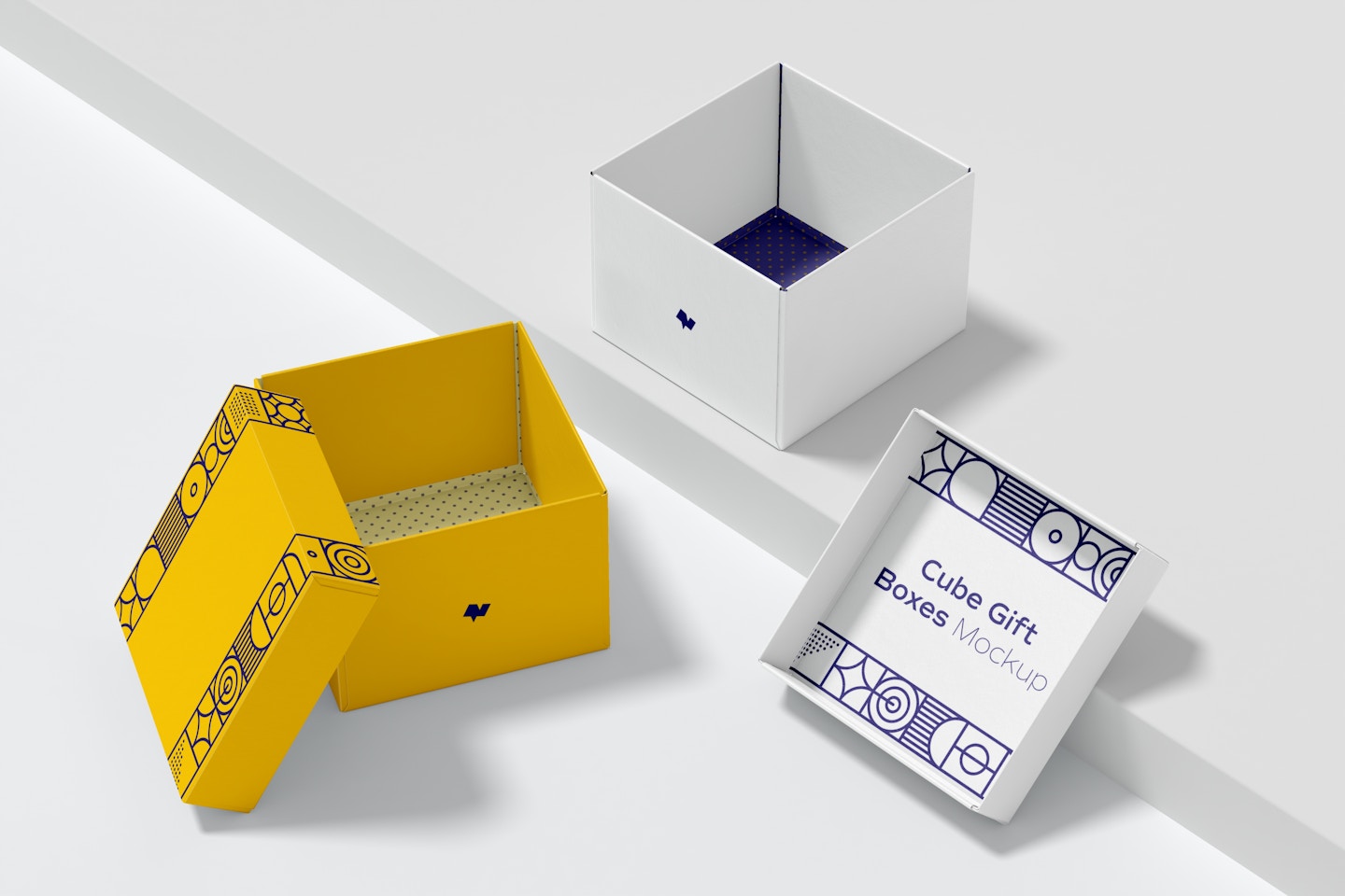 Cube Gift Boxes Set Mockup