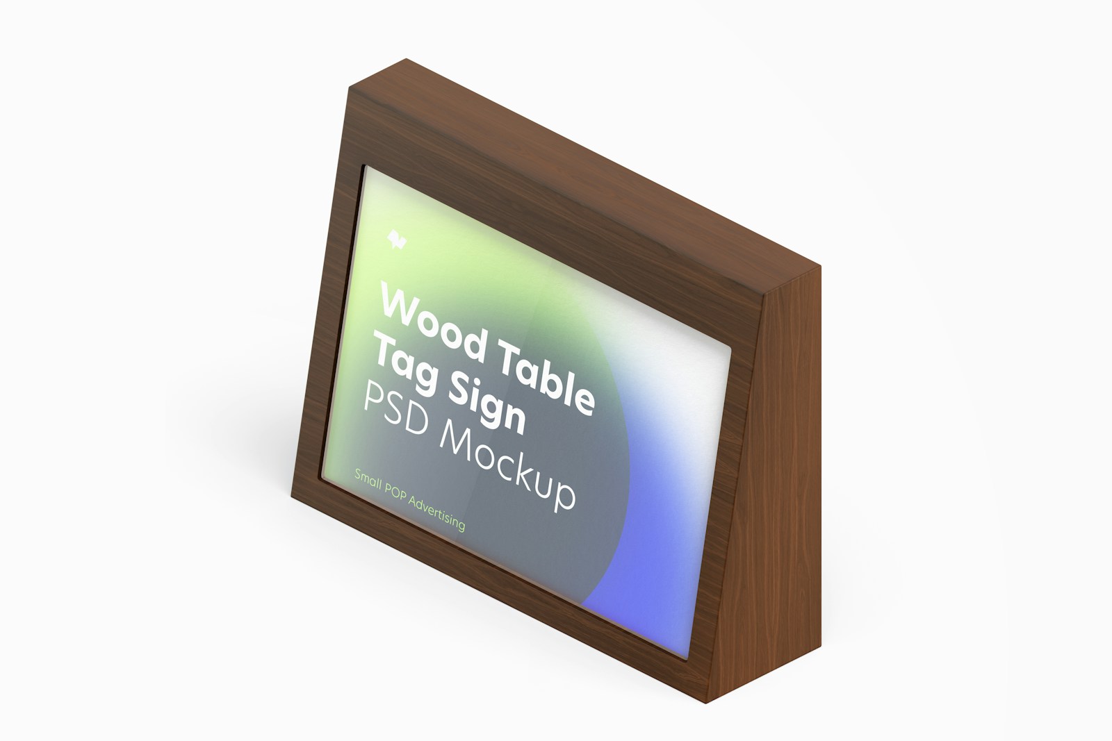 Wood Table Advertising Tag Sign PSD Mockup, Isometric Left View ...