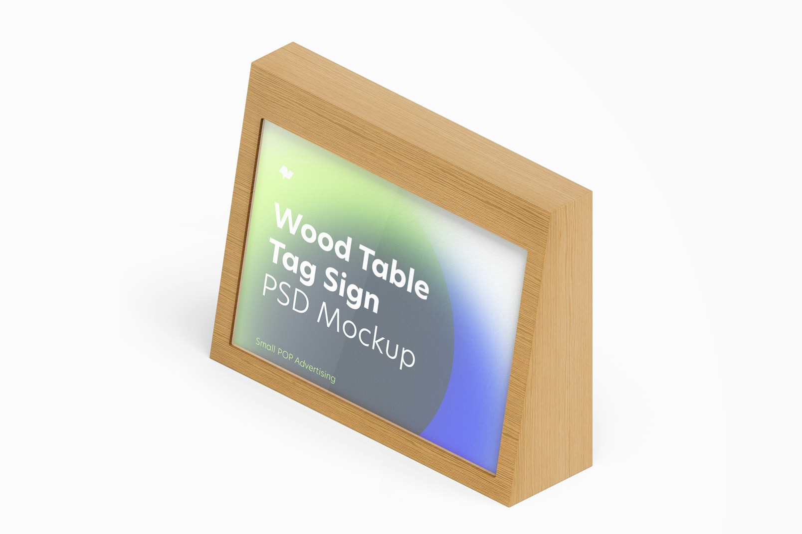 Wood Table Advertising Tag Sign Mockup, Isometric Left View