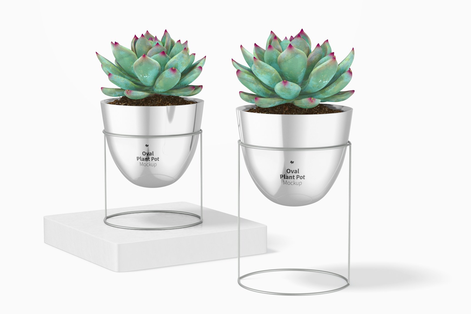 Oval Plant Pots with Stand  Mockup, Up and Down