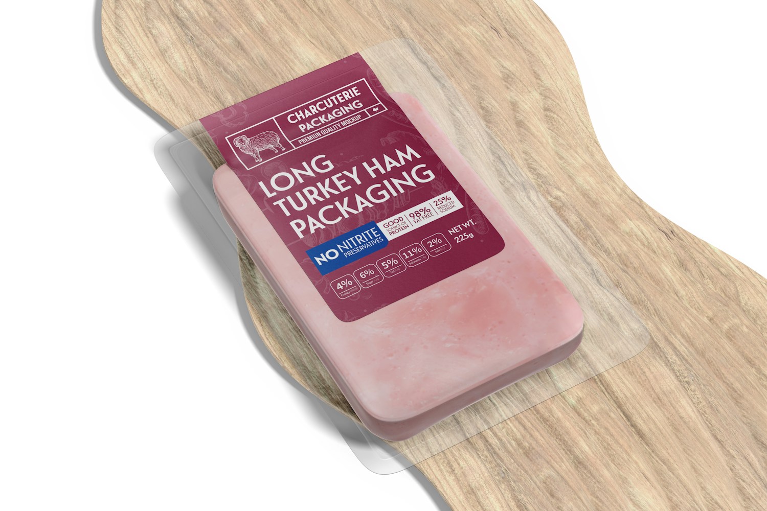 Long Turkey Ham Packaging Mockup, on Rack