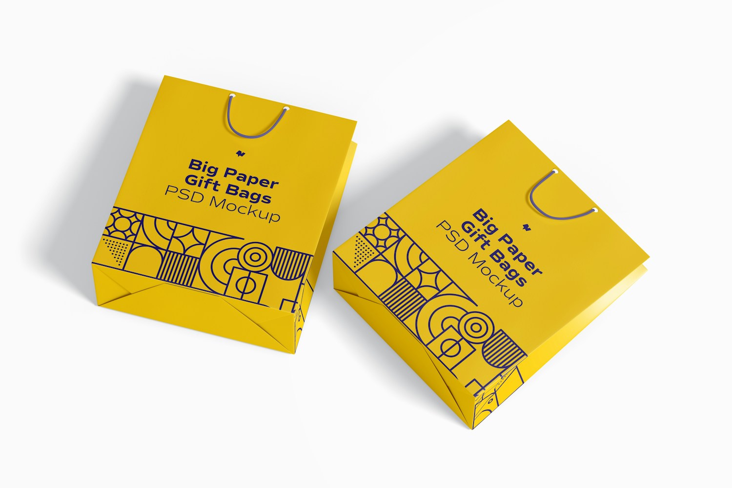 Big Paper Gift Bags With Rope Handle Mockup, Top View Big Paper Gift Bags With Rope Handle Mockup, Top View