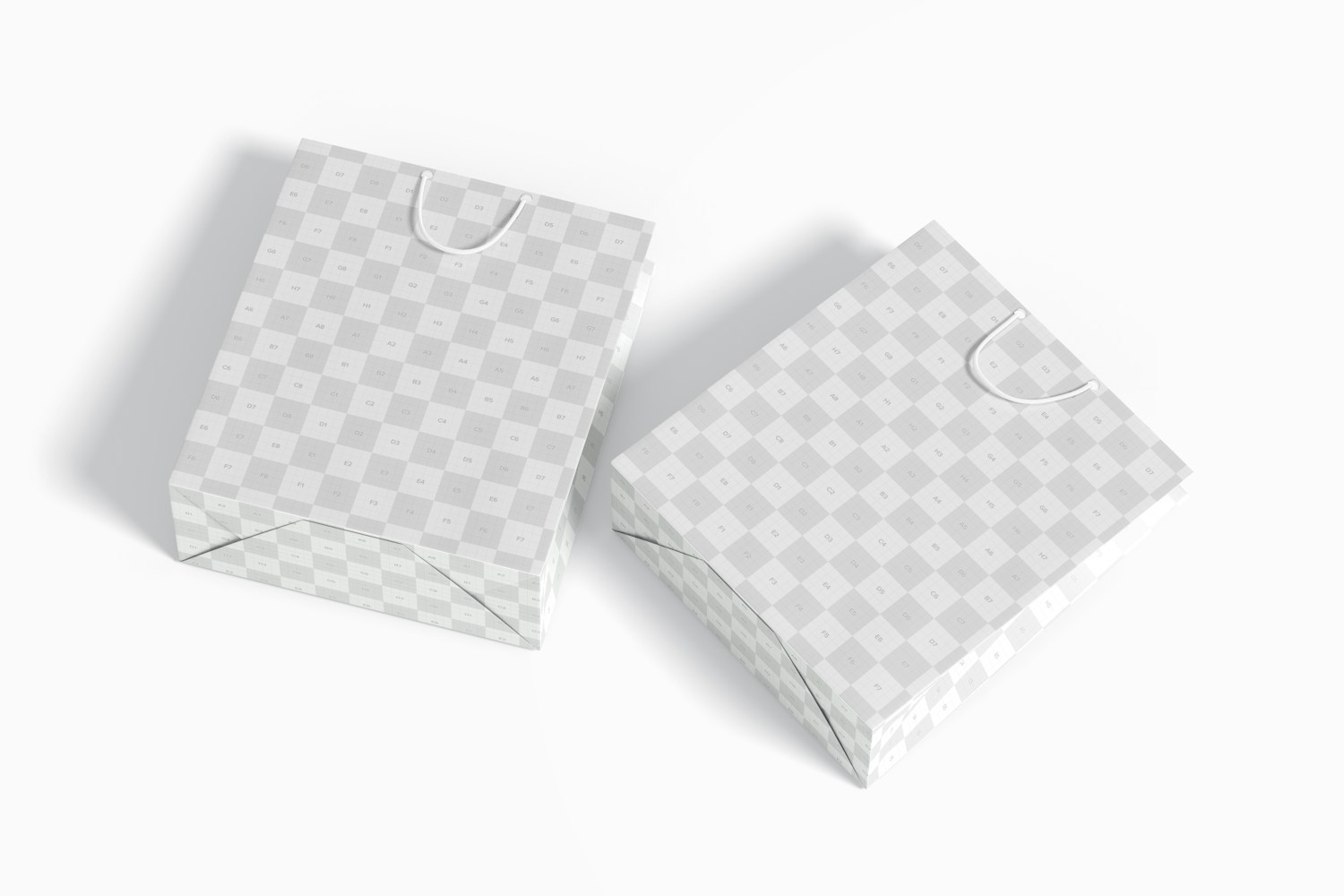 Big Paper Gift Bags With Rope Handle Mockup, Top View Big Paper Gift Bags With Rope Handle Mockup, Top View