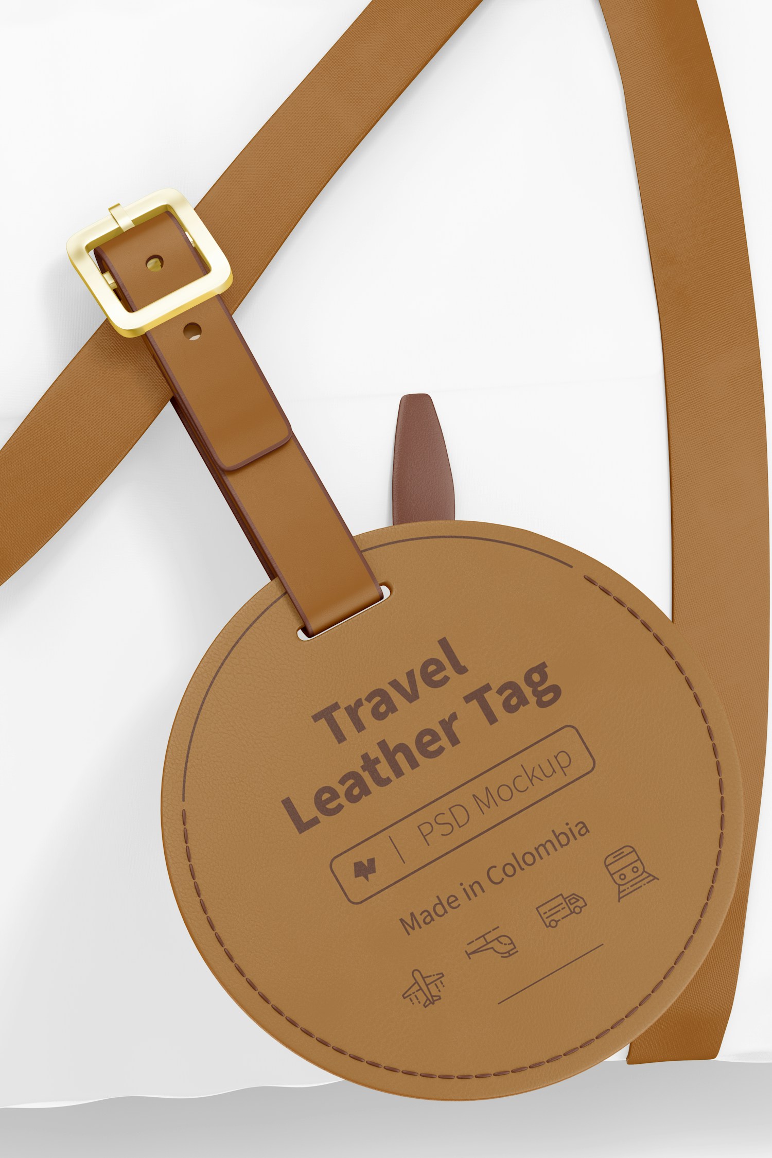 Round Travel Leather Tag Mockup, on Bag
