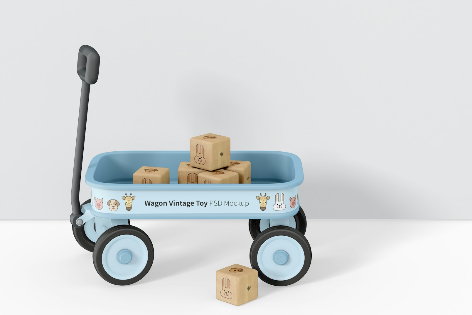 Wagon Vintage Toy with Wooden Blocks Mockup