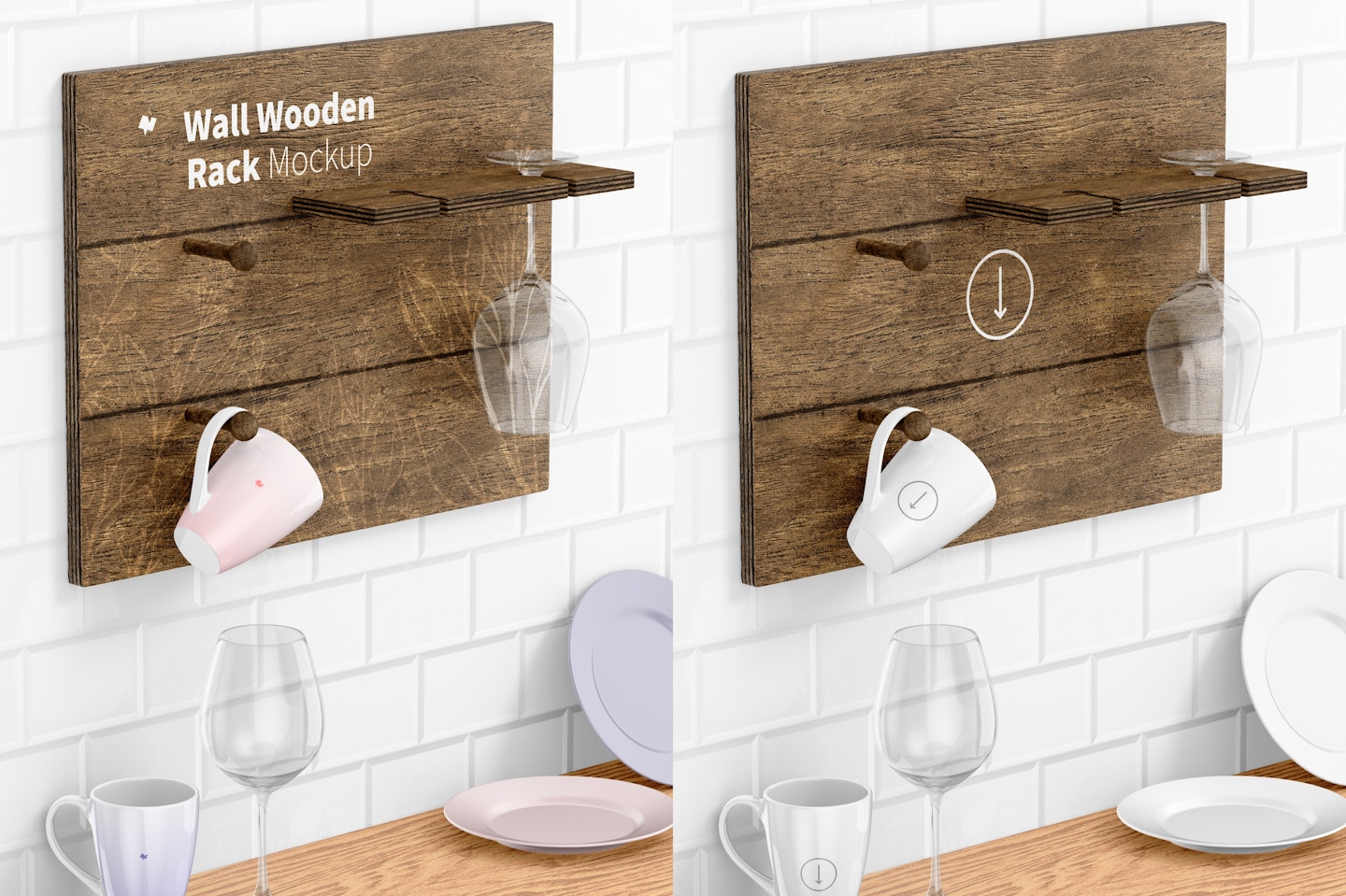 Wall Wooden Rack Mockup, Left View