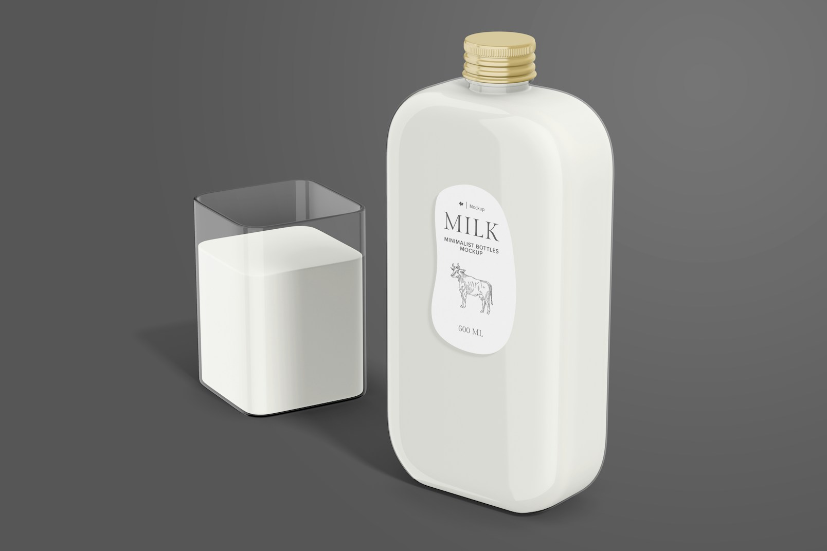 Milk Bottle with Round Corners Mockup, Perspective